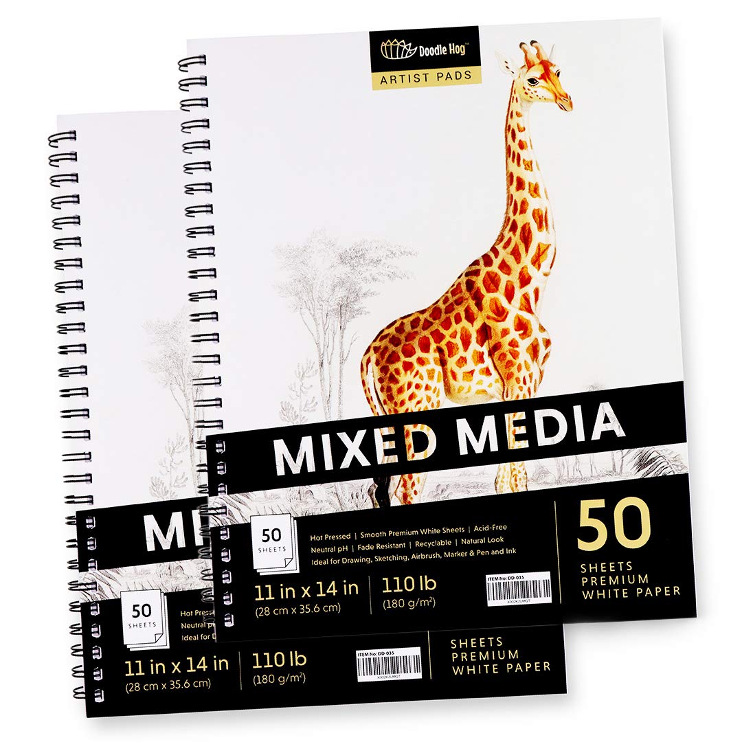 Doodle Hog 2pk - Mixed Media Student Drawing & Sketching Pads (9x12 White, Perforated, 110lb 180GSM Sketch Pad) Includes 50 SheetsPad 100