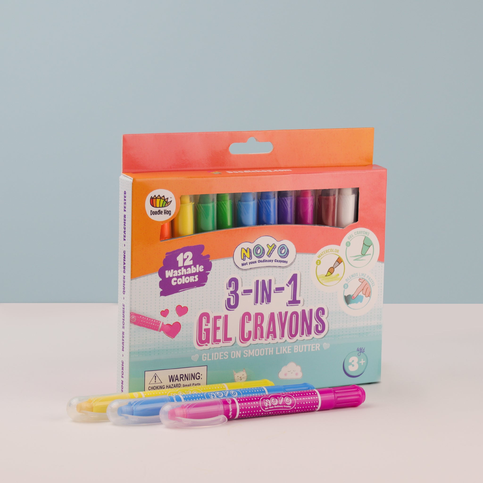 NOYO 12 Gel Crayons: 3 in 1 Washable Crayons Pastel Watercolor