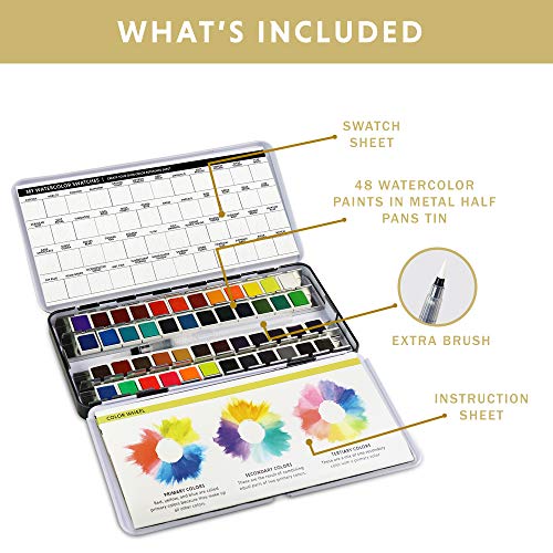 Watercolor Paint, 48 Colors Pan with 13 FREE paint brushes - Set