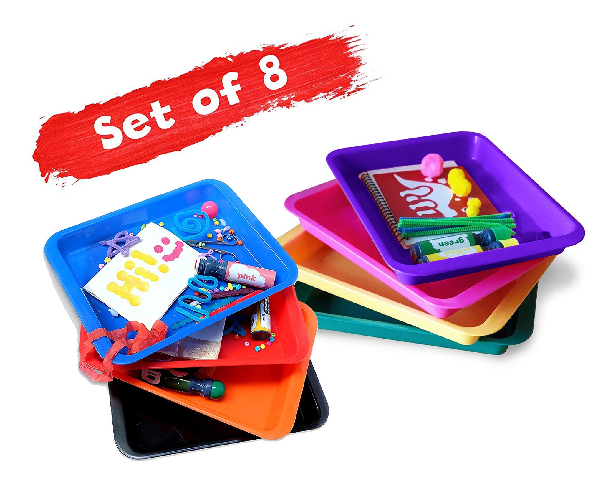 Art Tray Set - Craft Tray with Sorting Tweezers - Large Plastic Tray for  Organizing - Art Tray Organizers for Painting, Playing, Eating,  Kindergarten