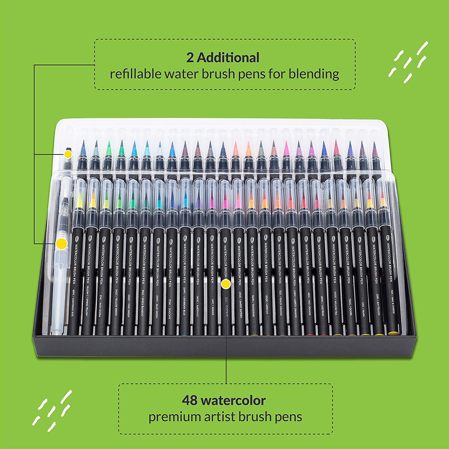 Gift Box : 48 Premium Watercolor Brush Pens, Highly Blendable, No Streaks, Water Color Markers