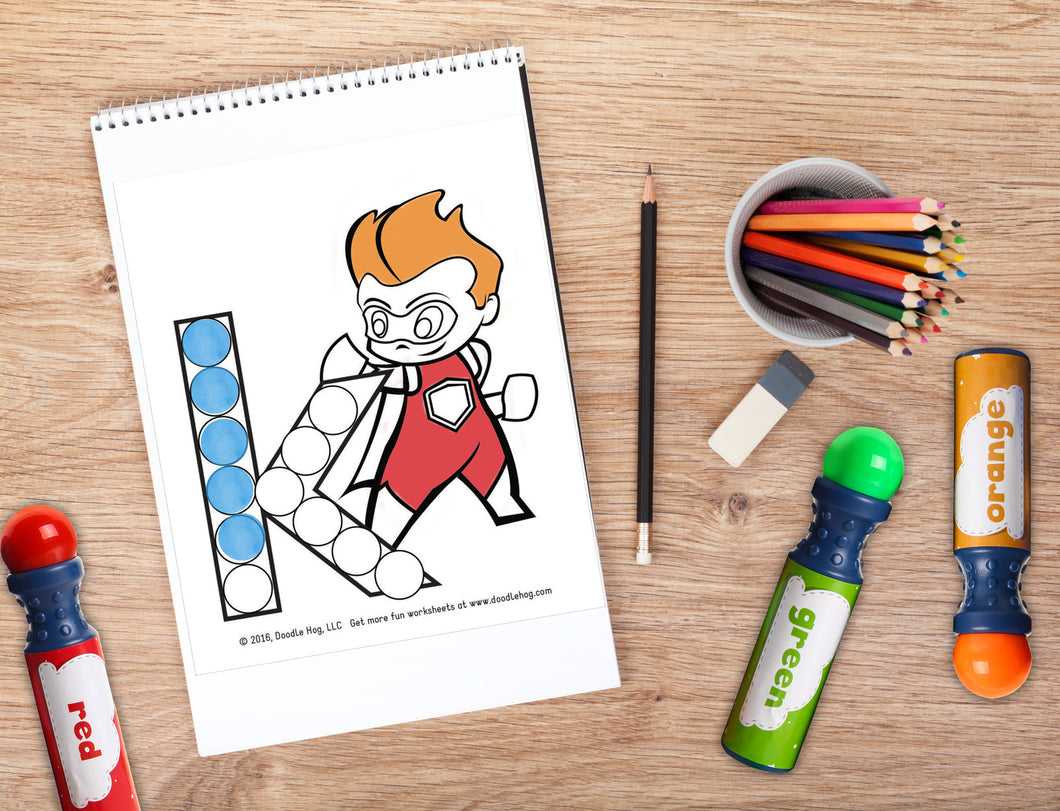 Free Download | Lower Case Letter Superhero Alphabet Dot Worksheets