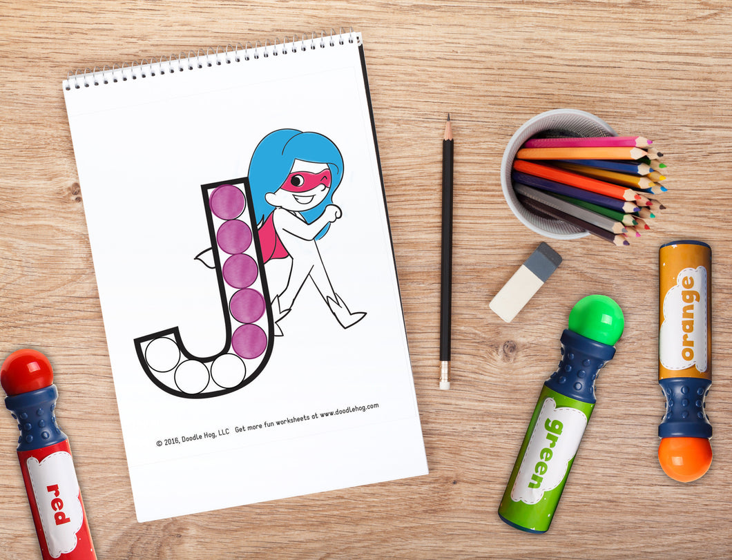 Free Download | Upper Case Letter Superhero Alphabet Dot Worksheets