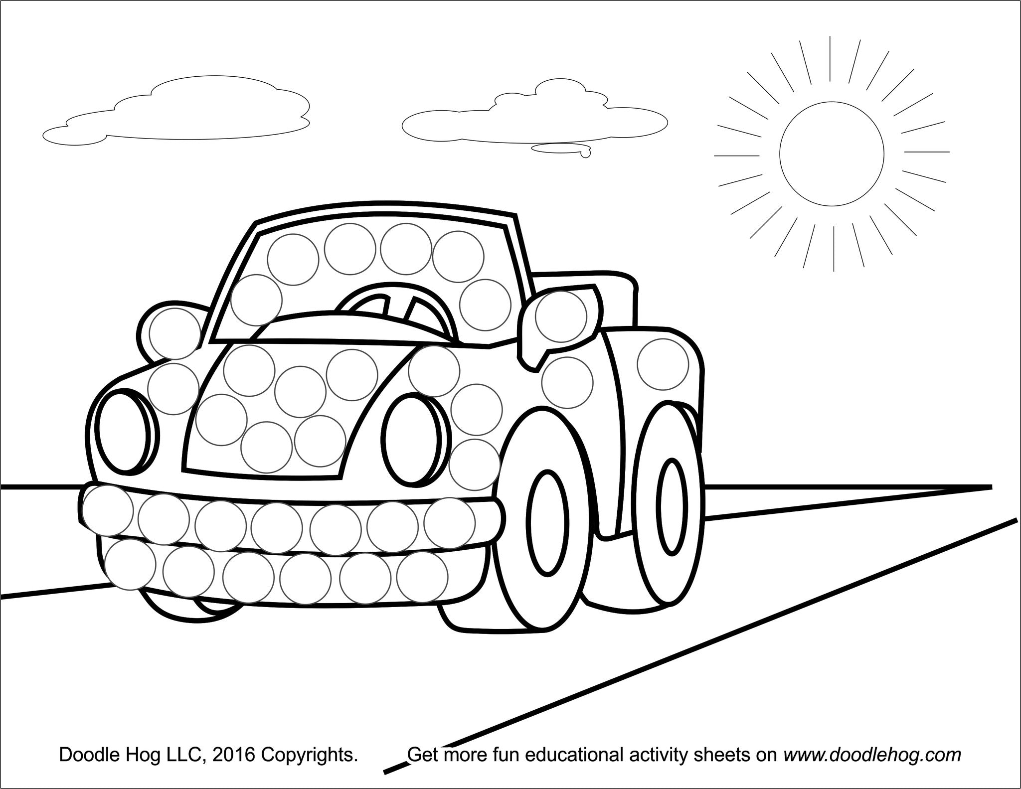 Vehicles Dot Markers:Fun Dot Markers Coloring Pages of Car, Truck, Plane,  Train.