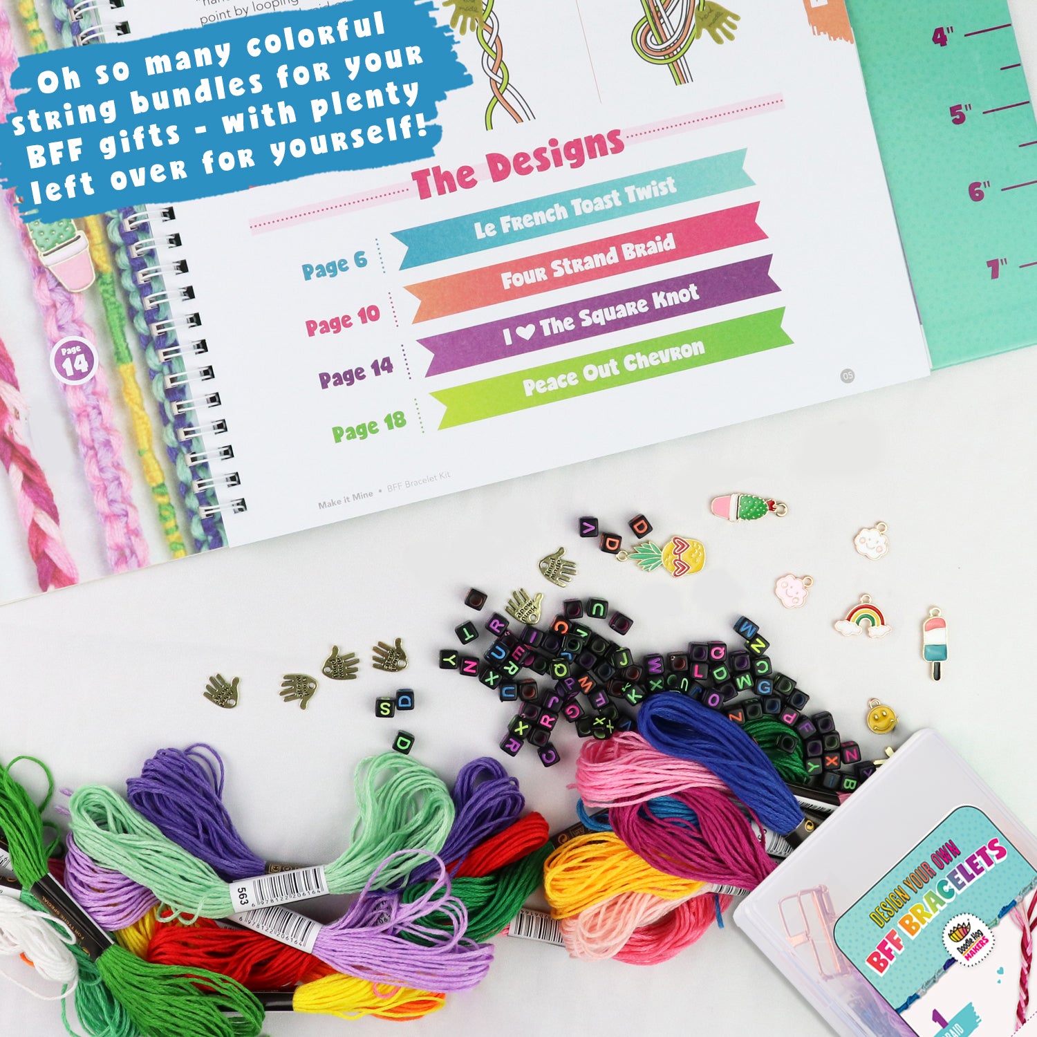 Doodle Hog Friendship Bracelet Making Kit, Huge Value, Letter Beads, Crafts for Girls, 20 Multi-Color Embroidery Floss, A-Z Alphabet