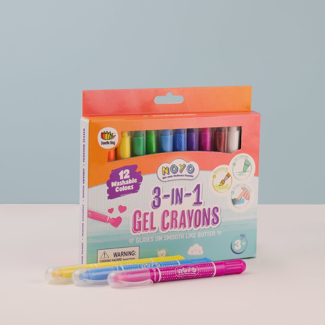 NOYO 12 Gel Crayons: 3 in 1 Washable Crayons Pastel Watercolor Effects –  Doodle Hog